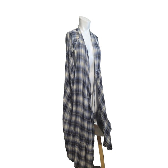 Vince Medium Duster Dress wrap plaid sleeveless belt adjustable open - Picture 2 of 10